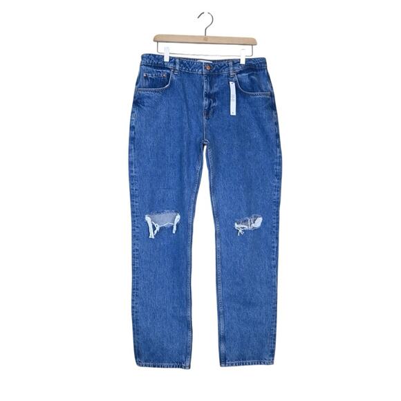 asos Design Women's 12 Wide Leg Distressed Dad Jean NEW - Picture 1 of 11